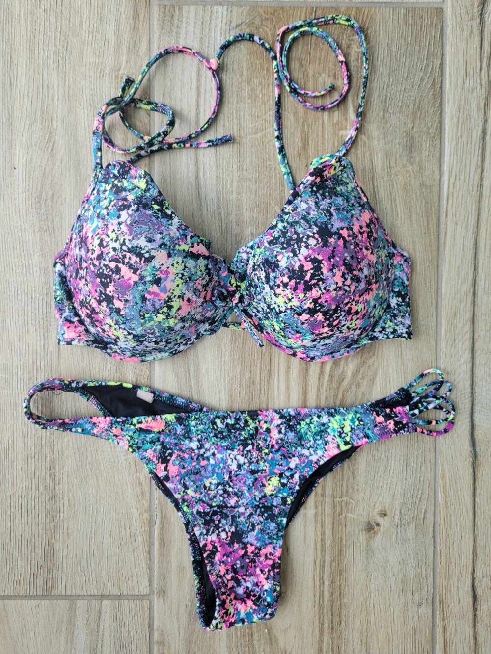 Victoria's Secret Neon Splatter Push-Up Bikini Set